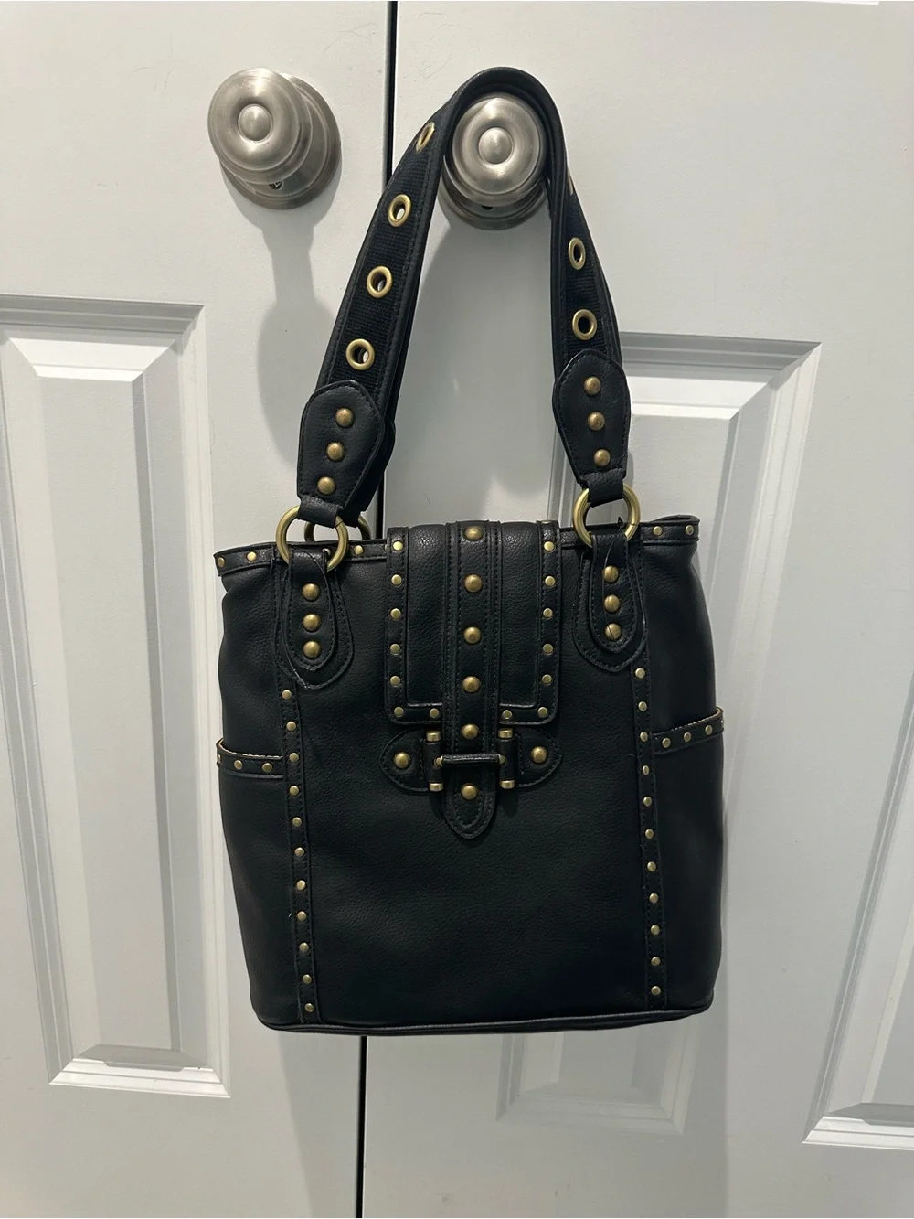 Nine West Black Studded Tote Shoulder Bag Vintage Y2K